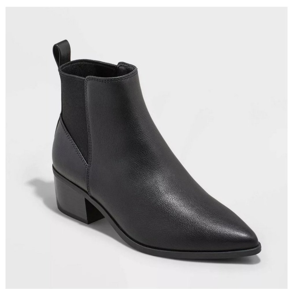 Women's Gwen Low Shaft Heeled Boots Black- A New Day™9.5